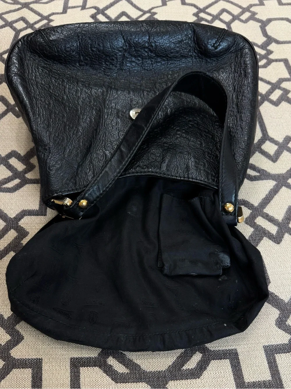 Gucci New Web Hobo Bag Nero Black Guccissima Embossed Leather